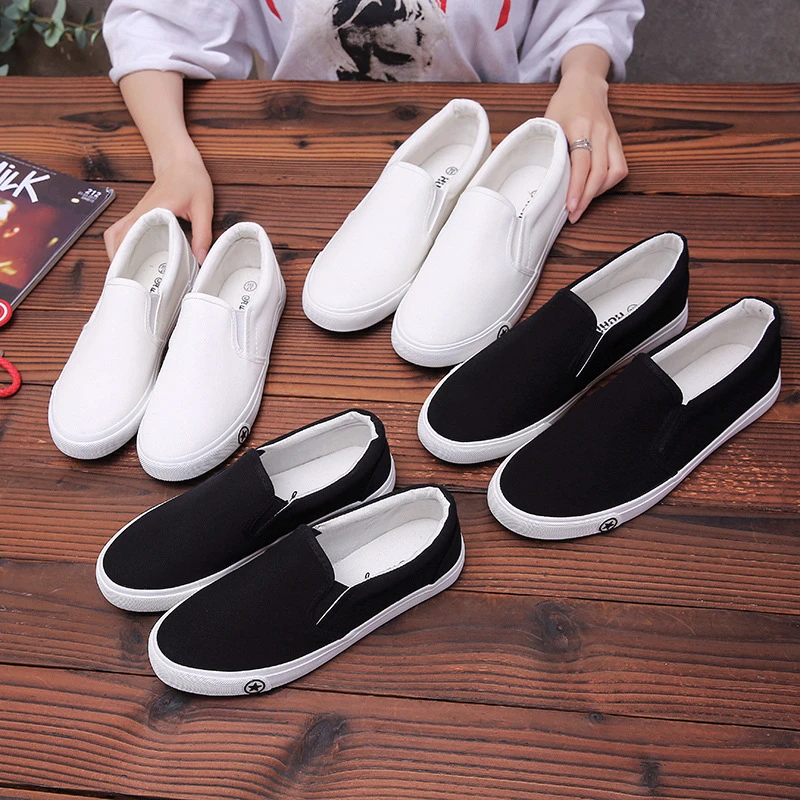 Chaussures en toile vulcanisée unisexes, à enfiler, blanches, baskets pour couple, chaussures de travail pour infirmières, style vieux Pékin